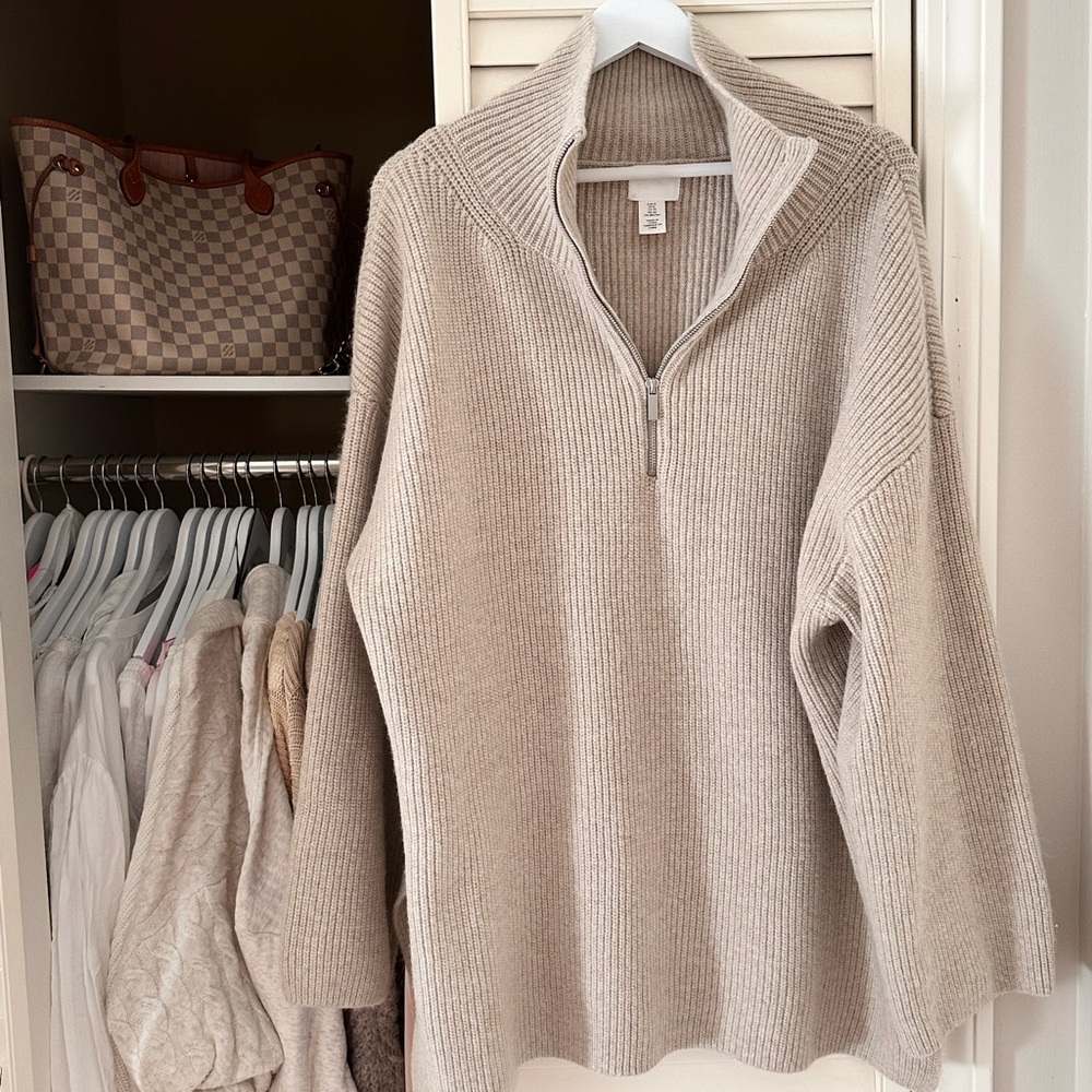 Women's Beige Quarter-Zip Sweater